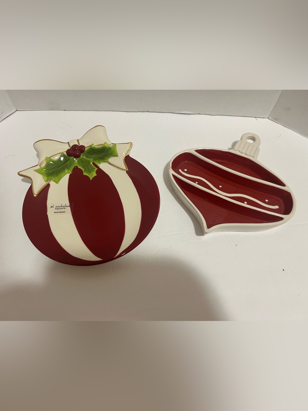 St. Nicholas Square Red, Cream & Green Ornament Serving Plates